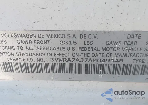 2010 Volkswagen Jetta Wolfsburg Edition z USA, uszkodzony, nr VIN 3VWRA7AJ7AM049048